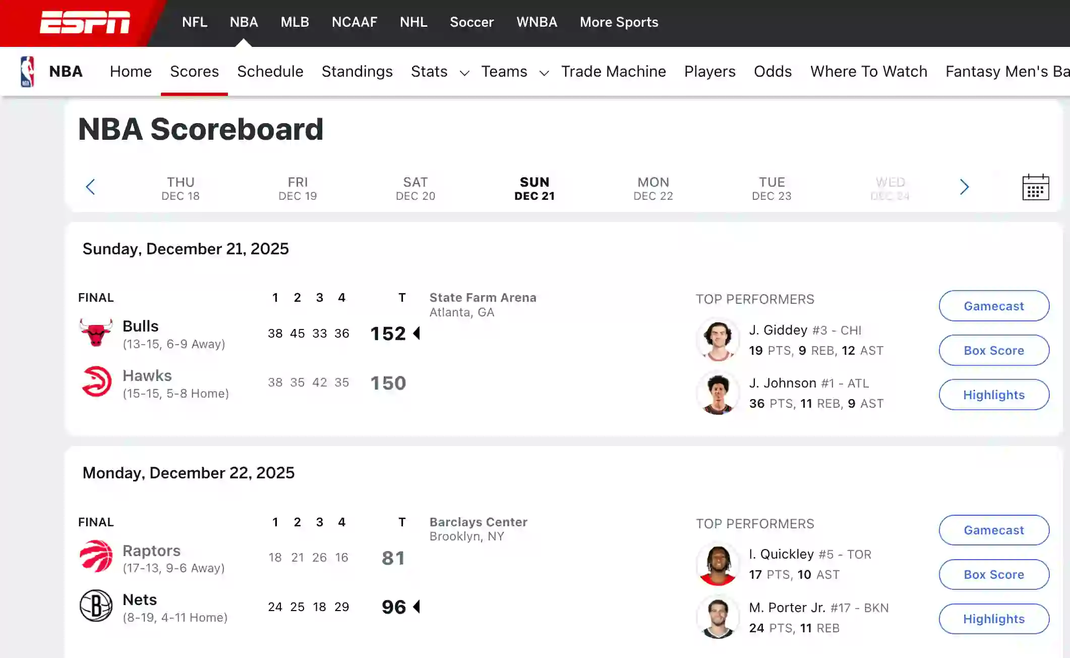 ESPN Scraper NBA Scoreboard screenshot
