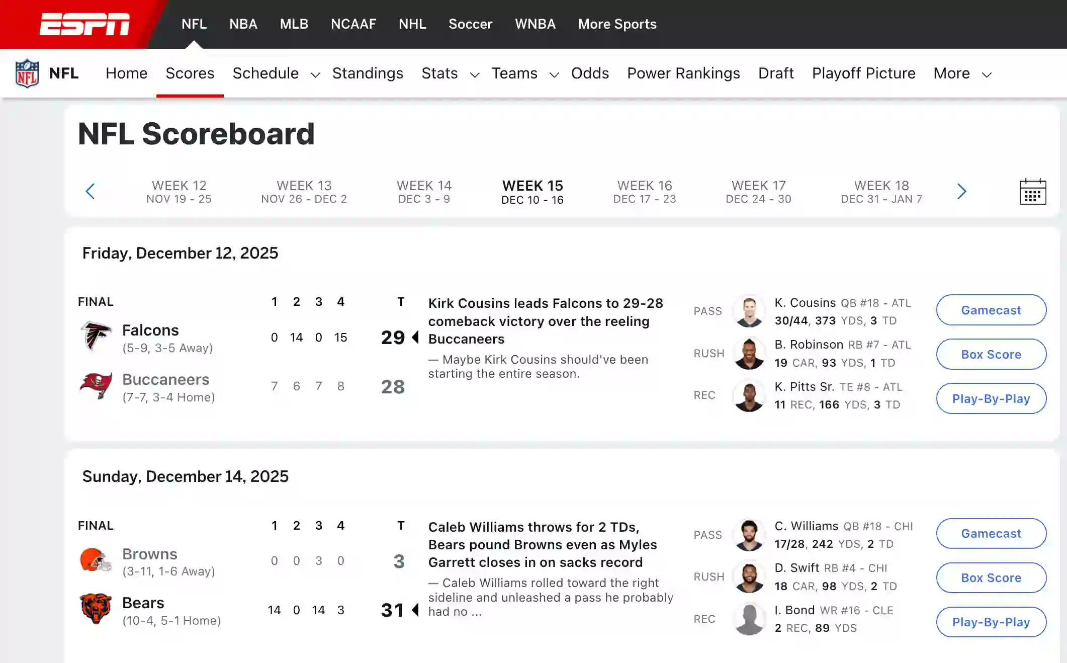 ESPN Scraper NFL Scoreboard screenshot