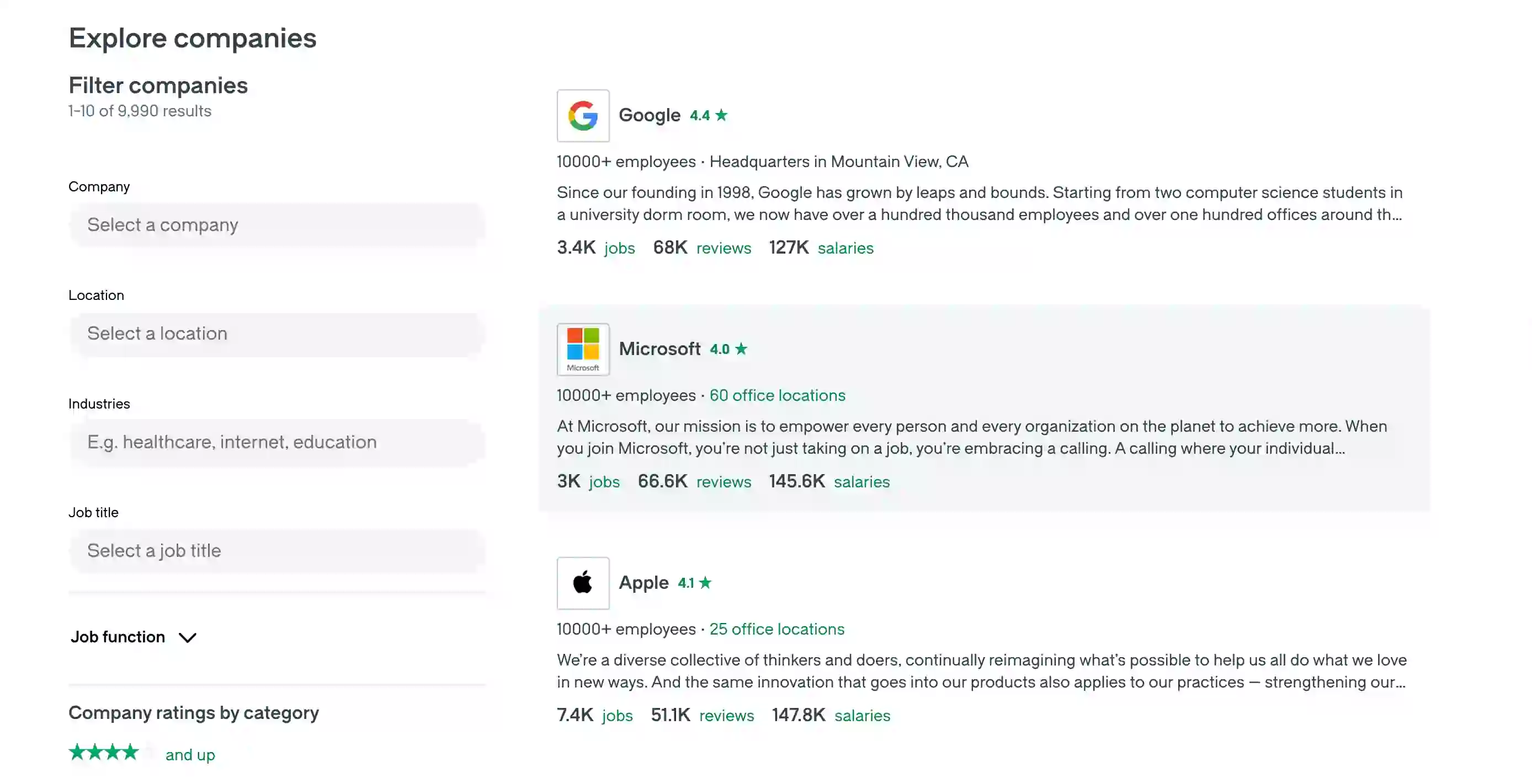 Glassdoor Scraper Companies screenshot